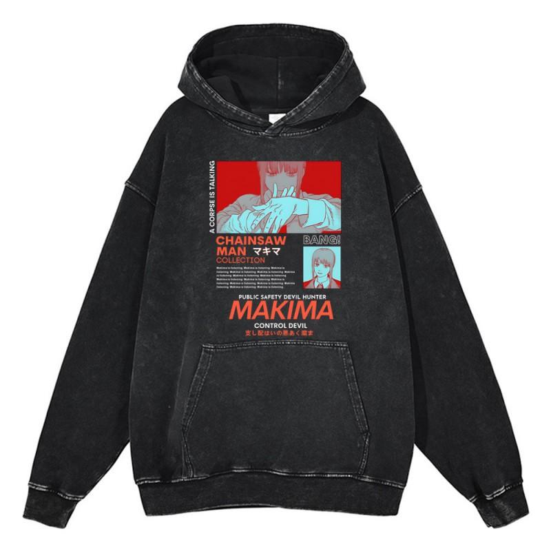 Heavyweight 440g Washed Vintage Denim-Style Anime Hoodie Men Streetwear Casual Sweatshirt