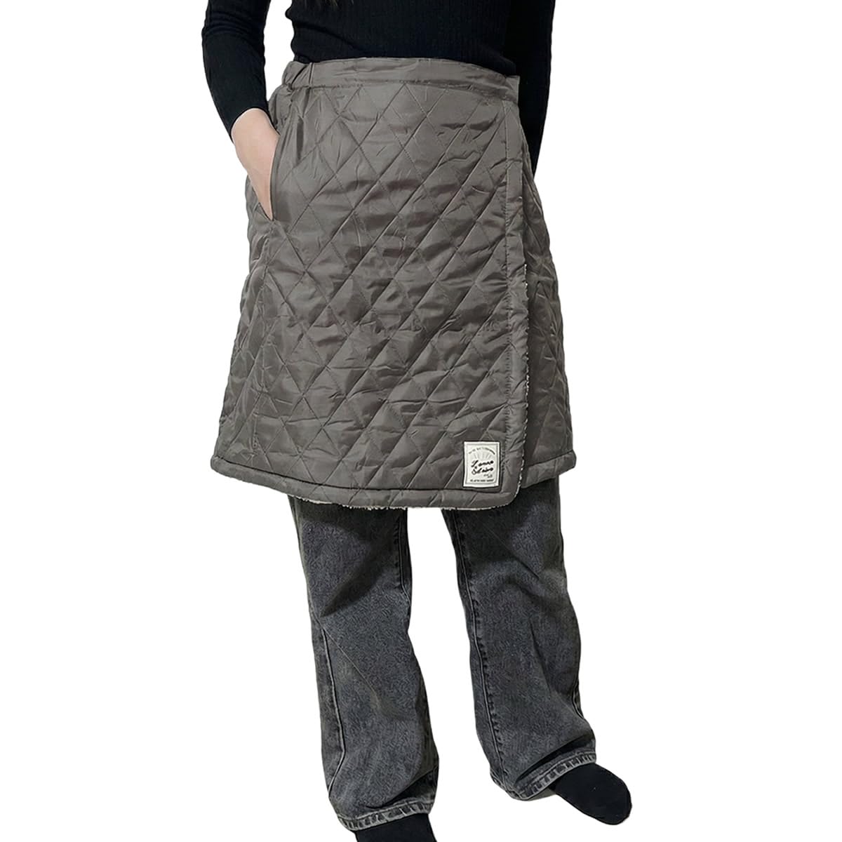 [Sammy Agora] Юбка-миди с запахом, для холодной погоды, водоотталкивающая, с карманами, юбка-миди с запахом, эластичный пояс (Япония, Алфавит, M/L, Бежевый)