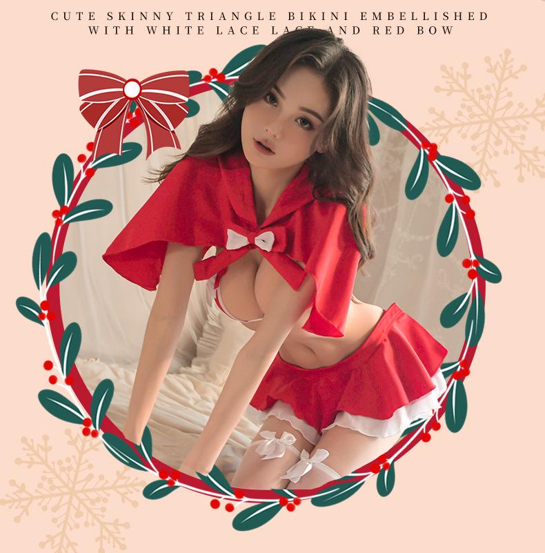 Sexy Three-Point Christmas Lingerie Kit: Women's Temptation Nightgown & Short Skirt Halloween Set