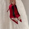 Satin Rhinestone Crystal Shallow Pumps Stiletto High Heel Fashion Women's Spring White Women Bridal Wedding Dress Heels Women
