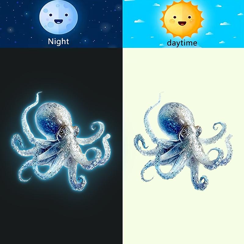 Blauwe Cartoon Octopus Toiletsticker Waterdicht Lichtgevend in het Donker Zelfklevend Verwijderbaar voor Badkamer Grappige Decoratie Ideeën