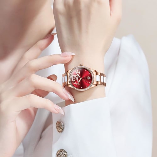 OLEVS Women's Watch, Japanese Movement, Automatic Winding, Mechanical Hand Watch, Popular, Stylish, High Grade Stainless Steel, Diamond Dial, Ceramic