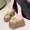 Thick-soled pearl slippers for women's summer new small height-increasing leopard print beach cool slippers