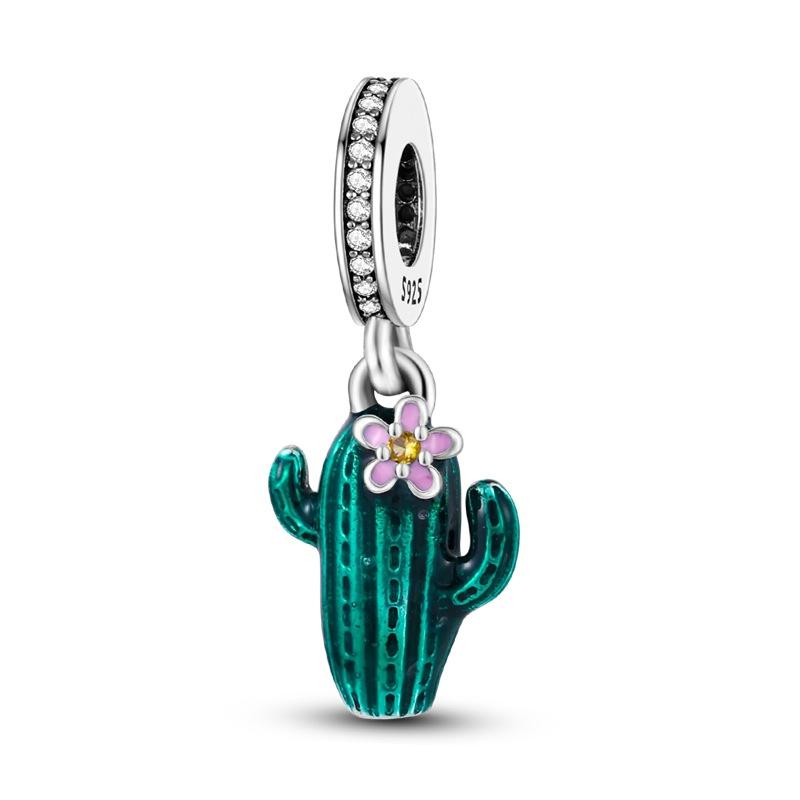Cactus Pendant White Copper Plated 925 Silver Pendant Beads Diy Bracelet Necklace