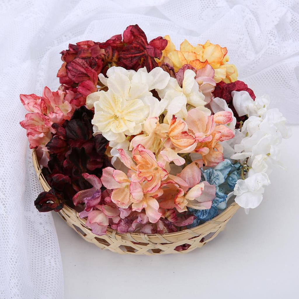 Vintage Burnt Edge Hydrangea Silk Flower Headdress & Corsage for Weddings and Home Decor