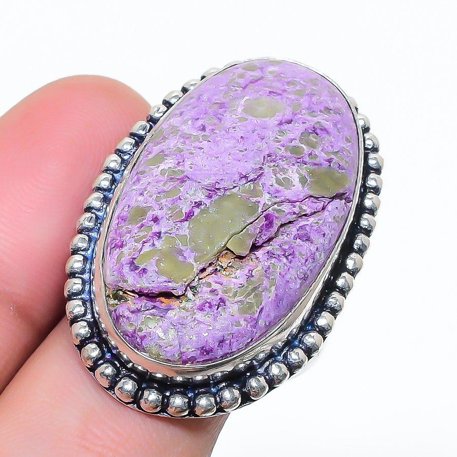 Natural Purpurite Gemstone Handmade 925 Sterling Silver Jewelry Ring Size 7 AR-17184