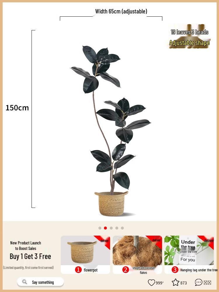 Luxurious Black Gold Ficus Elastica Artificial Tree: Indoor Ornament and Floor Decoration