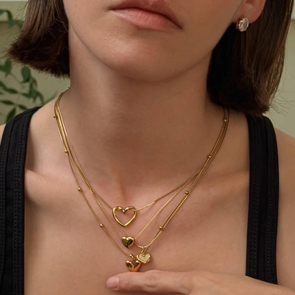 SHIXIN Punk 4 Styles PVD18K Plated Gold Heart Pendant Necklace Women Chic Stainless Steel Clavicle Chain Y2K Waterproof Jewelry