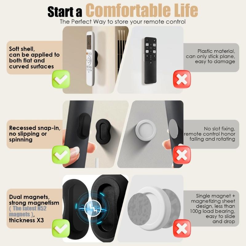 Magnetic Silicone Remote Control Holder Adhesive Sticker Nonslip for Home Office Easy Installation Compatibility