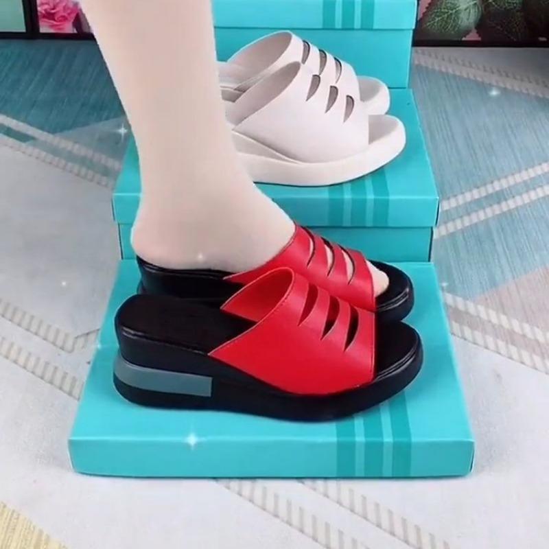 Thick-soled Women's Shoes, Fashionable New Style, Wedge Heel, Cake, Large Size, Fish-mouth Flip-flops
