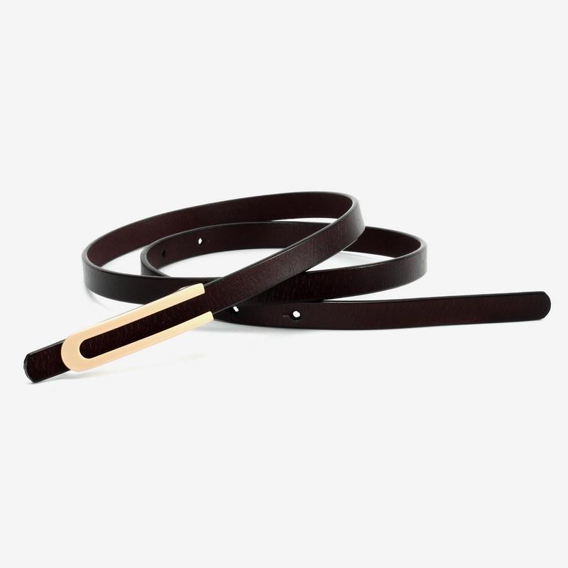 Women s Retro Gold Thin Genuine Leather Waist Cincher Belt