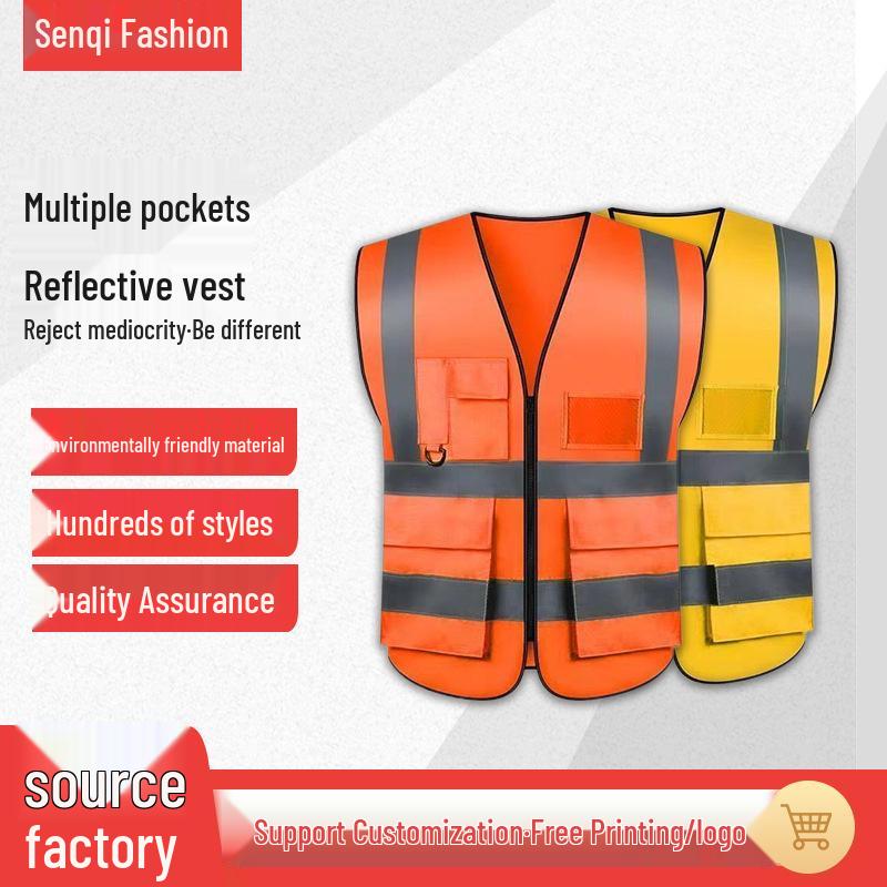 

Светоотражающий защитный жилет с несколькими карманами на заказ для улицы, санитарных работ, садоводства и охраны с бесплатной печатью Fluorescent Green; 4XL