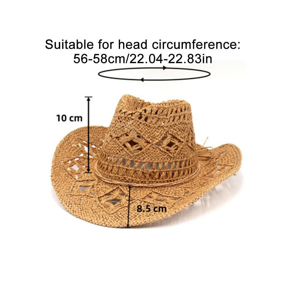 Hand-woven Western Cowboy Straw Hats Summer Outdoor Men Women Wide Brim Breathable Beach Jazz Cap Sun Protection Hat
