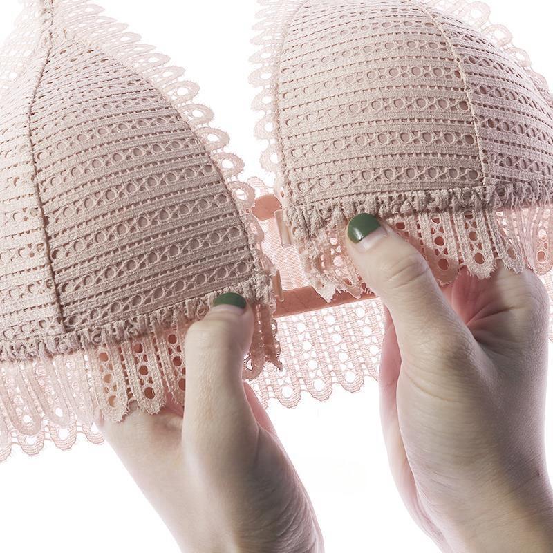 Sexy krajková podprsenka s trojúhelníčkovými košíčky Dámská podprsenka s kosticemi Zapínání vpředu Podprsenka s kosticemi na horním dílu Sladká Pohodlná Lehká Prodyšná