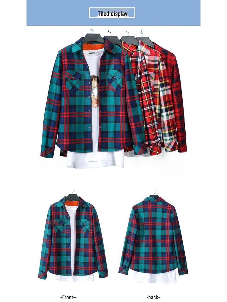 Women's Fleece-Lined Plaid Shirt, Long Sleeve, Warm, Slim Fit, Plus Size, Korean Style for Autumn and Winter.