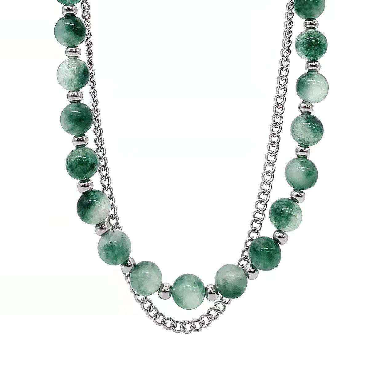 ins High Street Neutral Agate Jade Titanium Steel Splicing Stacked Necklace Bracelet Simple Niche Fashion Accessories