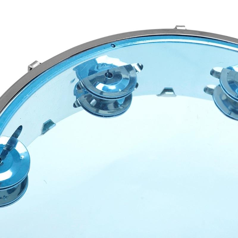 10Inch Double Row Tambourine Round Musical Tambourine Metal Bells Hand Held Percussion Drum with Ergonomic Handle Grip