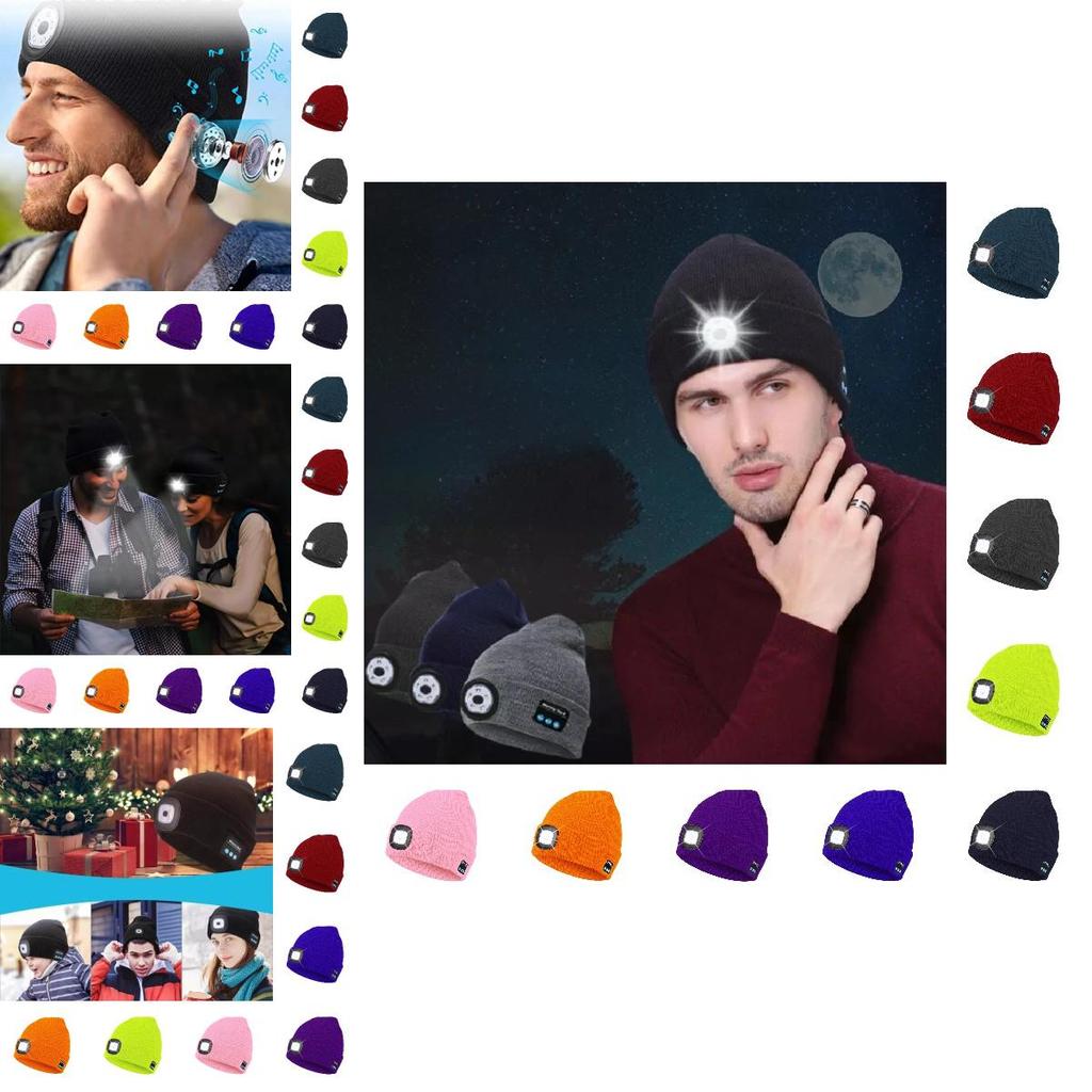 Outdoor Usb Rechargeable Bluetooth Knitted Beanie Hat With Music And Light Features For Winter Comfort