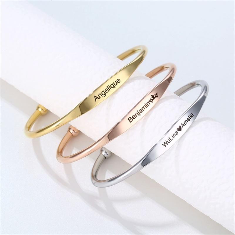 1PC Personalized Engraved Custom Name Stainless Steel Bracelet Jewelry Name Words Letters Custom Bracelet & Bangle For Women