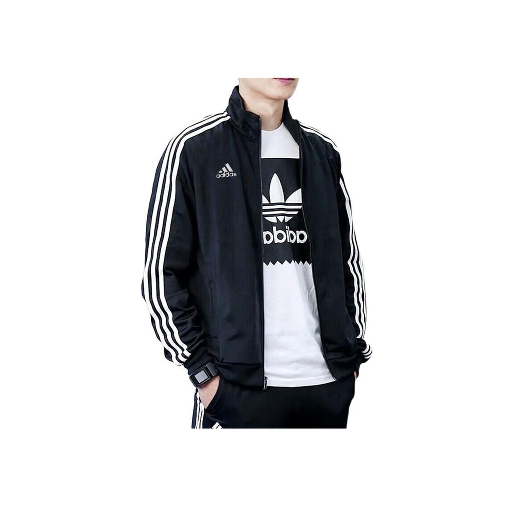 Adidas Fashion Casual Retro Striped Logo Jacket Unisex Jacket Black TR68TB