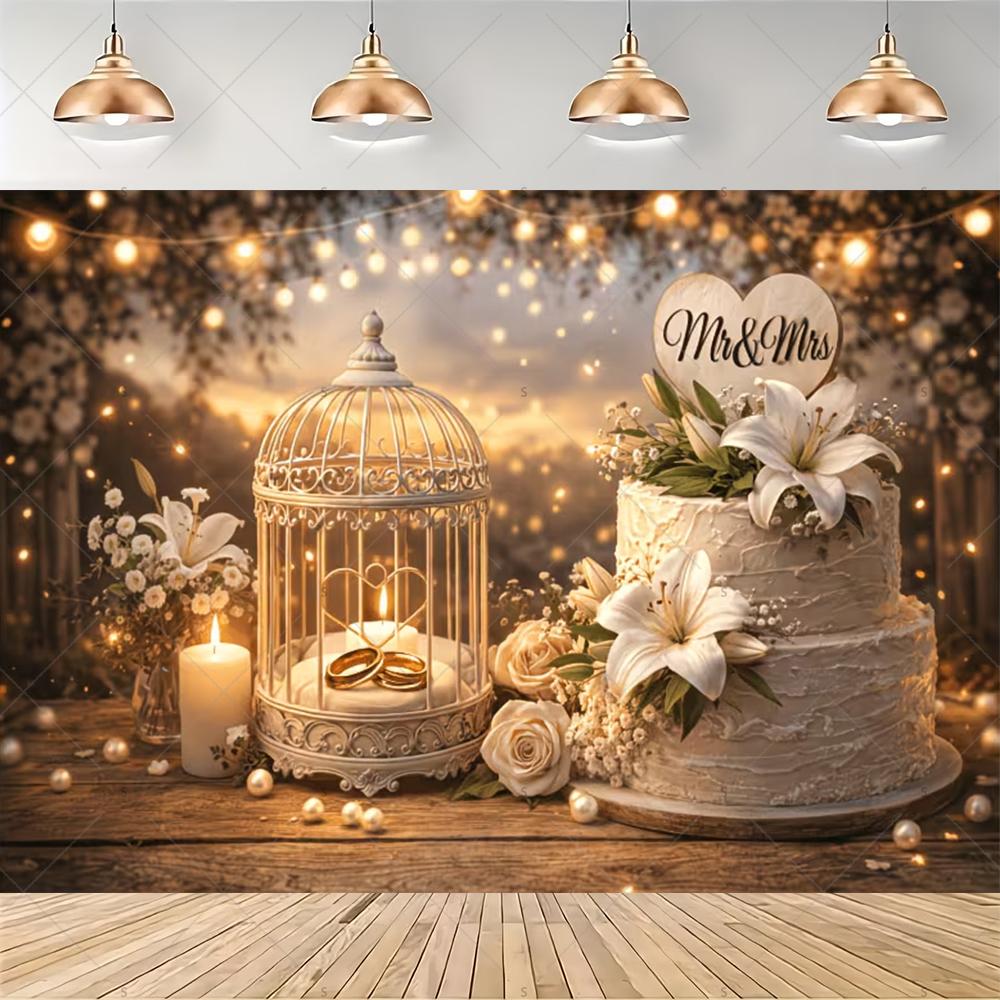 Elegant floral garland, Mr & Mrs theme, gold background, ribbon, wedding party decoration, backdrop, photography supplies2091