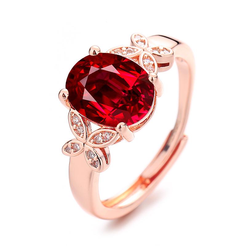 2026 18K Rose Gold-plated Pigeon Blood Ruby Ring Women's Light Luxury Diamond-set Engagement Ring Colored Open Index Finger Ring