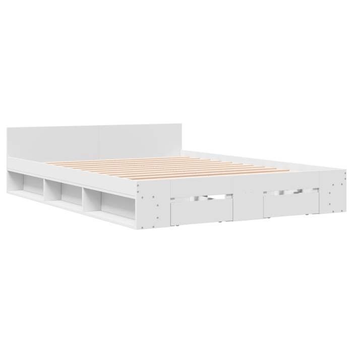 VidaXL Cadre de lit avec tiroirs blanc 150x200 cm bois d'ingénierie, lit, lit de rangement, cadre de lit double, lit double 3280741