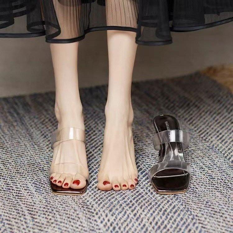 Fashion Summer Women Pumps Sandals PVC Jelly Slippers Open Toe High Heels Women Transparent Slippers Shoes Zapatos De Mujer Size35 40