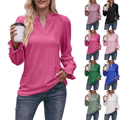 Autumn New Women's Solid Color T-Shirt Hole V-Neck Long Sleeve Umbrella Sleeve Top