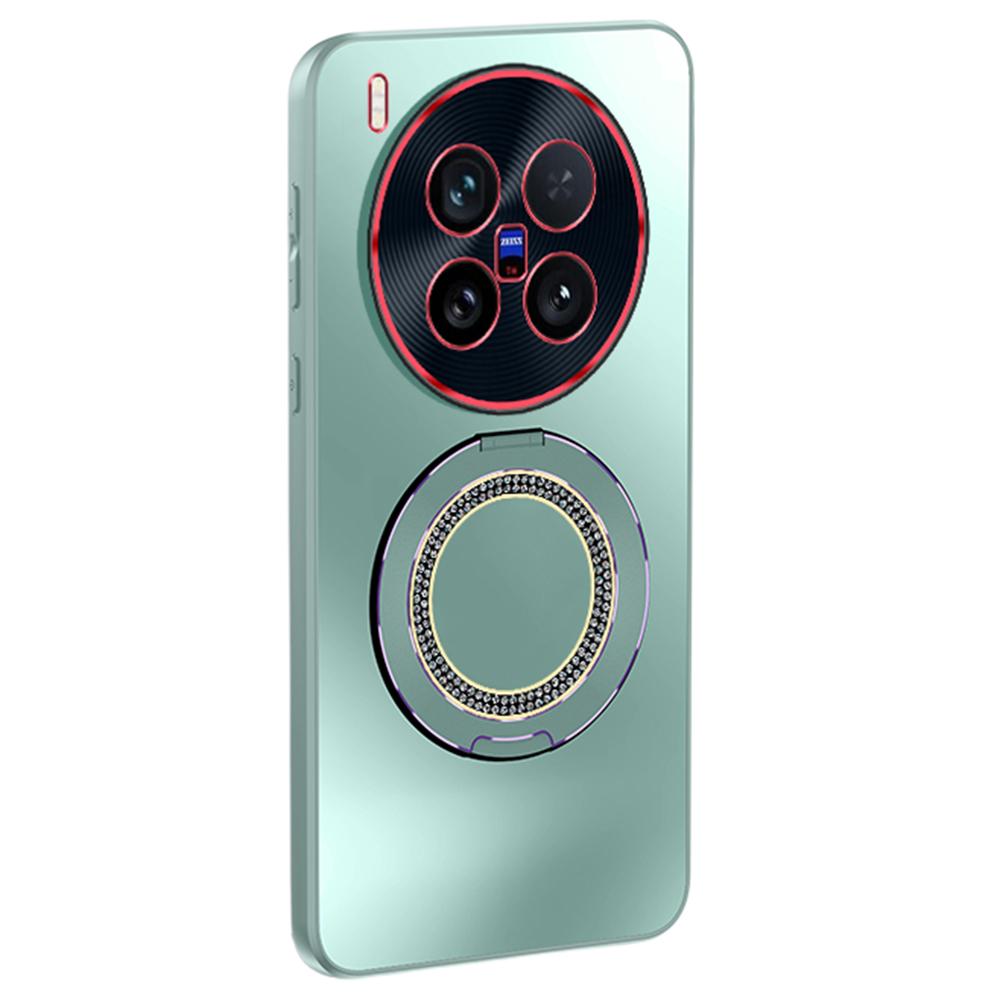 For vivo X200 Ultra 5G Phone Case with Diamond Ring Holder Dual-Color Lens AG Skin-Feel Matte Cover