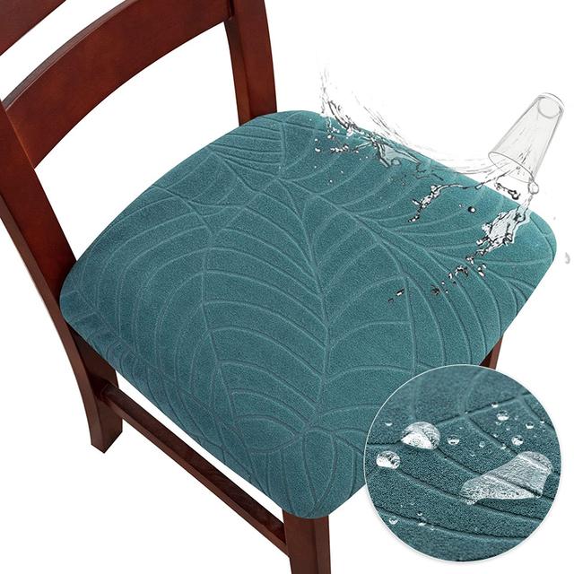 Jacquard Dining Chair Cover Stretch Waterproof Seat Covers Kitchen Room Leave Shape Cushion Slipcover Solid Color Banquet