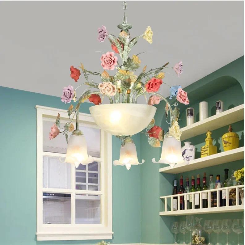 

Art Floral Chandelier lamp Lustre Light 7L/10L Colorful Ceramic Rose Pendant Chandelier Light Fixture E14 LED AC Home Decoration