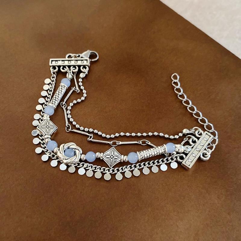 Retro vortex geometric round crystal multi-layer bracelet fashion cold wind bracelet personality niche design sense jewelry