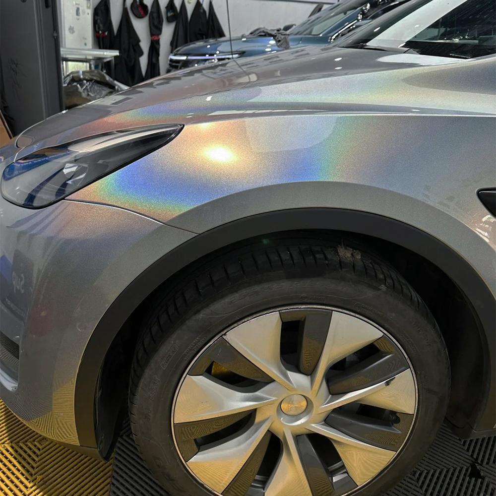 Iridecence Laser Silver Grey Rainbow Vinyl Car Wrap Film DIY Styling Adhesive Auto Motorbike Sticker Decoration Auto Accessories