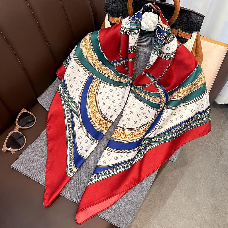 90*90Cm Square Silk Scarf Women Shawl Print Satin Hijab Female Luxury Foulard Muffler Coverchief Bandanna Girl Headband