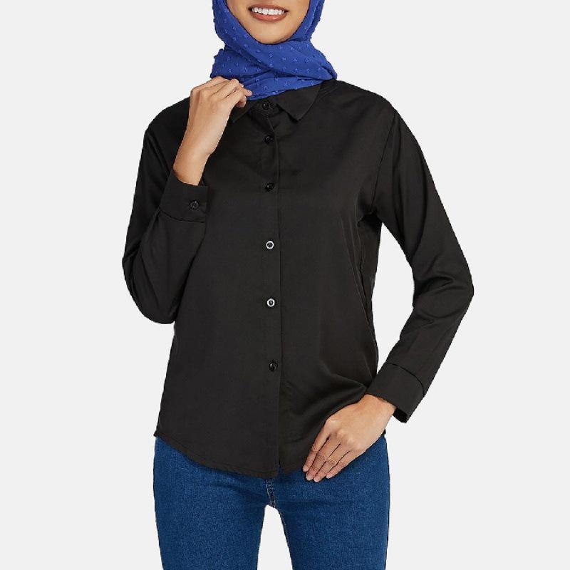 

2022 Southeast Asia Retro Korean Long Sleeve Loose Shirt - Solid White or Black Women s Trend 2XL чёрный