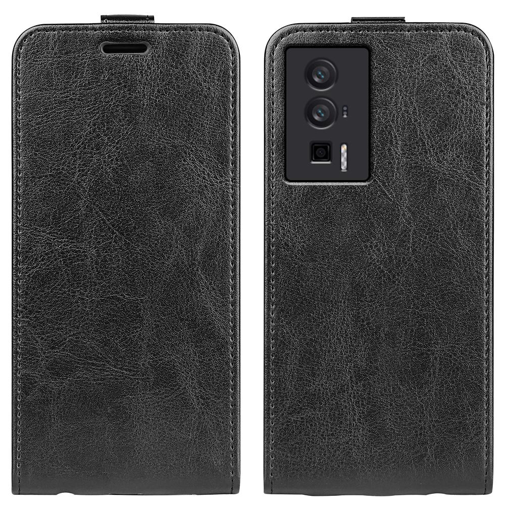 

For Xiaomi Poco F5 Pro 5G/Redmi K60 Pro 5G/K60 5G PU Leather Crazy Horse Texture Vertical Flip Phone Cover Card Holder Black