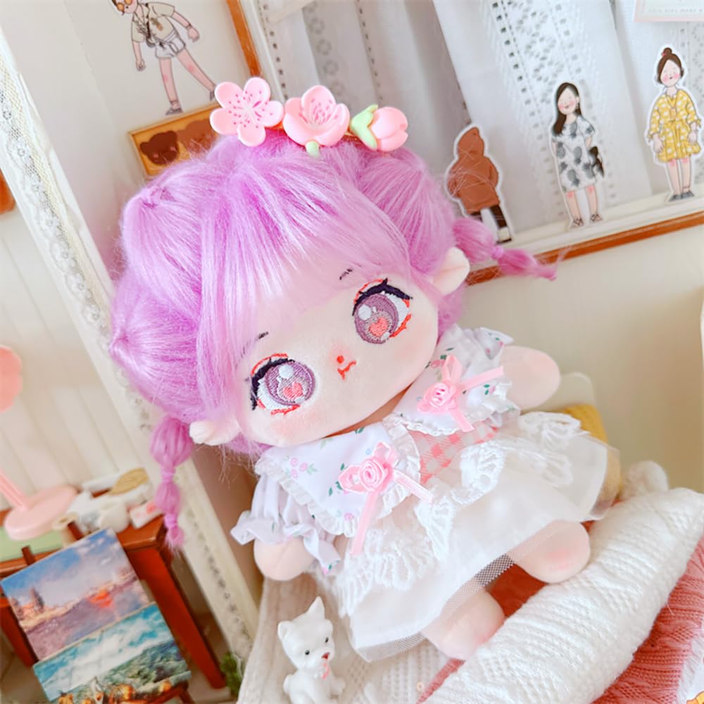 Niannyyhouse 20cm Plush Purple Girl with Fried Hair and Black No Regular Cotton Hair, Attributes, Body, Doll, Dress-Up (17-Includes Skeleton)