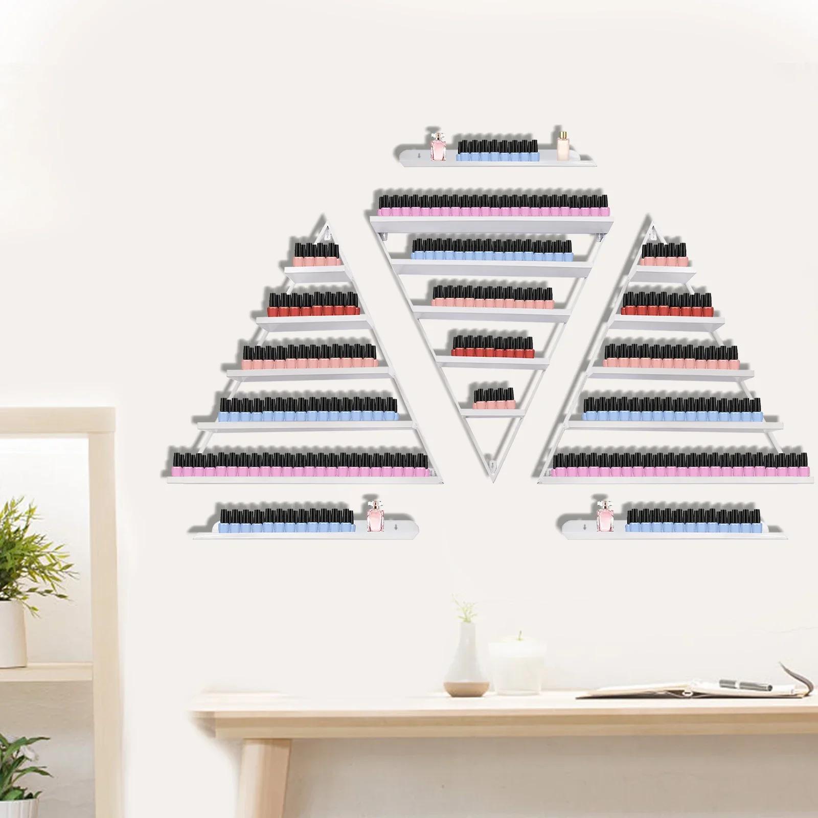 

5-Tier Triangle Wall Shelf for Nail Polish & Perfume, Iron Wall-Mounted Display Rack, Floating Shelves, Nail Salon Organizer белый
