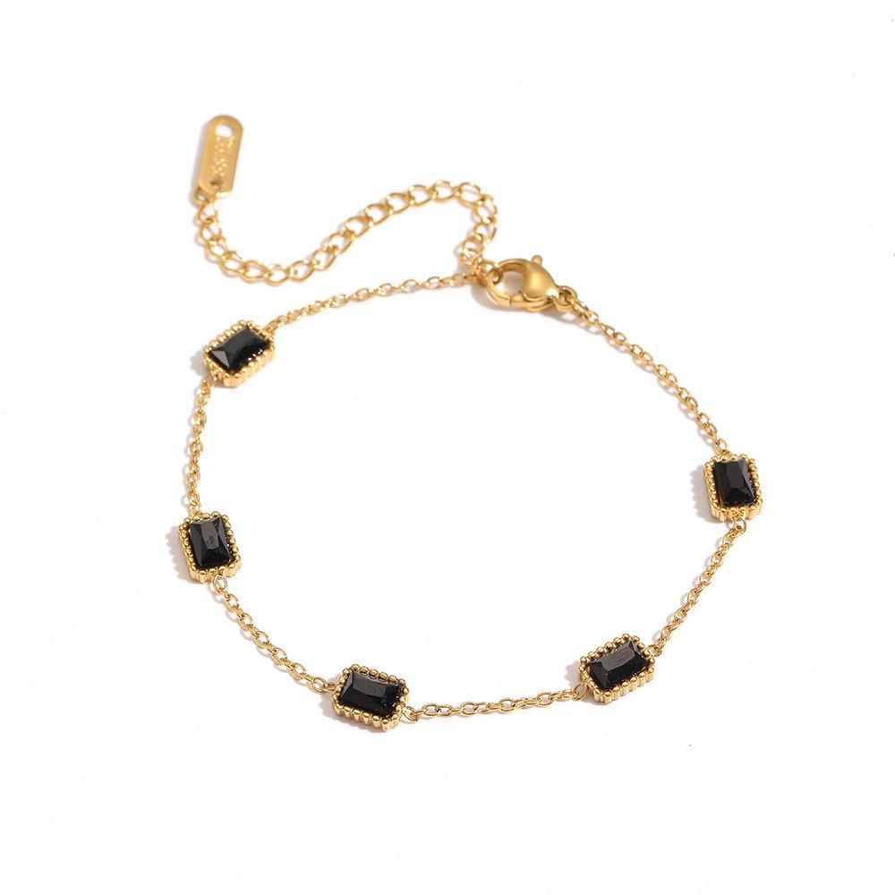 Titanium Steel Square Stone Bracelet for Women - Colorful Casual & Dating Accessory