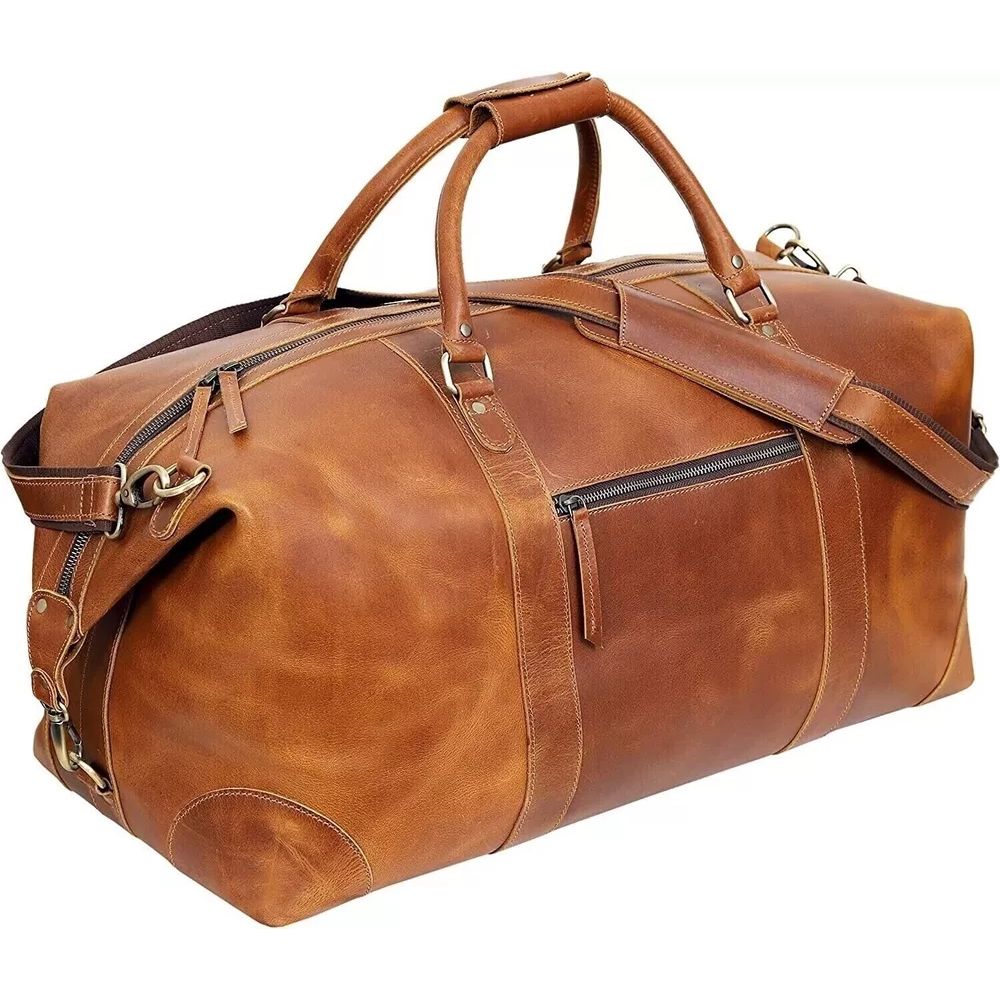Bag Leather Duffel Travel Duffle Luggage Gym Weekend Tan Brown Vintage Overnight