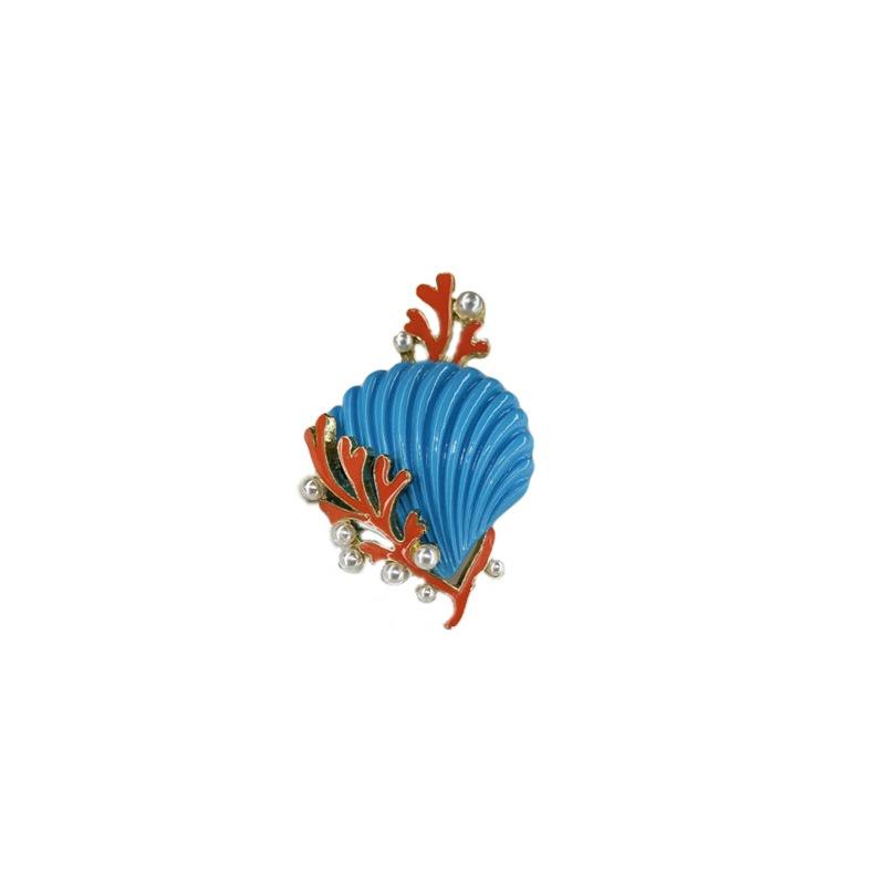 Cute Unique Design Enamel Jewelry Small Simulated Pearl Coral Shell Brooches Women Accessories Shirt Pins