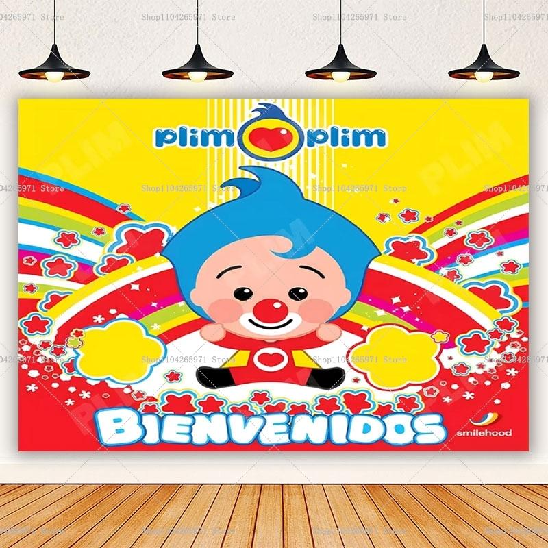 Fondo Fotográfico con Diseño de Plim Plim, Temática de Payaso Mágico, Decoración de Fiesta Infantil