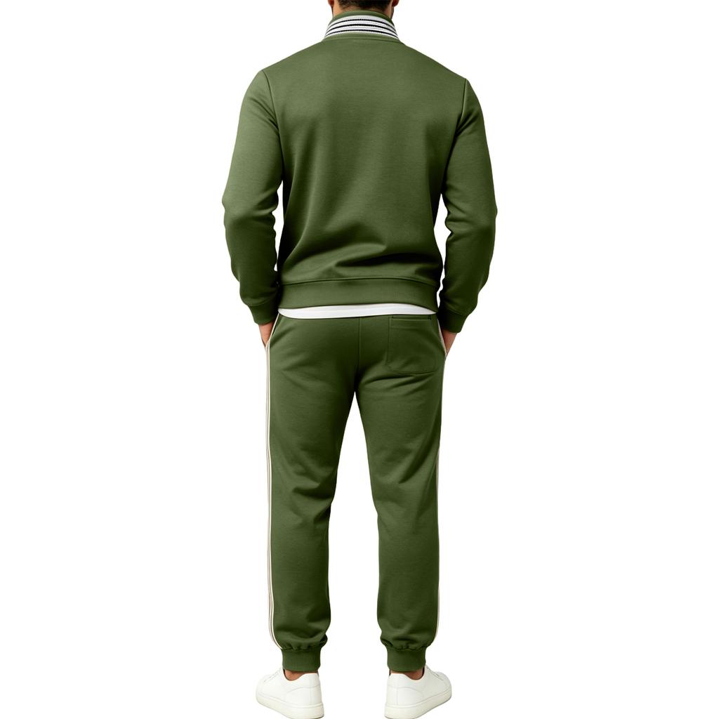 Men's 2 Piece Sweatsuit Set Fall Winter Striped Half Zip Stand Collar Sweatshirt and Sweatpants Casual Athletic Tracksuit
