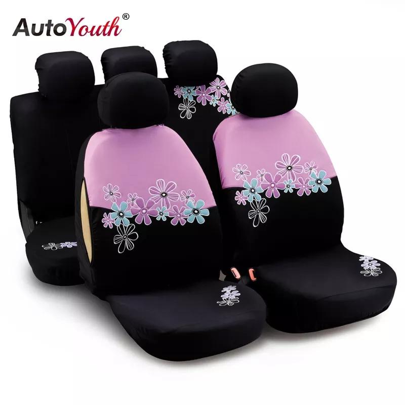 

AUTOYOUTH Car Seat Covers For Women Universal Fit Most Cars And Airbag Compatible Pink Color With Flower
