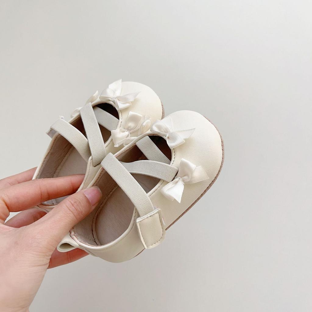 Spring Baby Girls Soft Sole Walking Shoes with Bow Anti Slip PU Outsole
