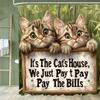 Floral Cat Shower Curtain Cute Cat Cartoon Washable Hanging Curtain Bathroom Curtain and Home Decor Curtain with Hooks