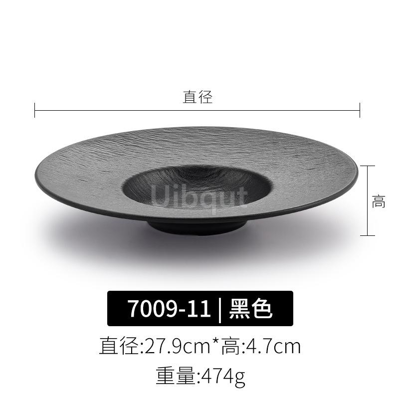 Melamine Round Black Steak Plate Japanese Plastic Round Disc Fire Western Style Beef Flat Commercial Dishes and Plates Sets