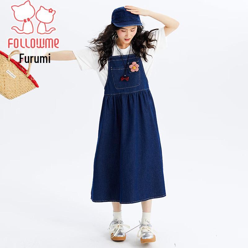 Fuluomi Girls  Casual Denim Suspender Dress 150