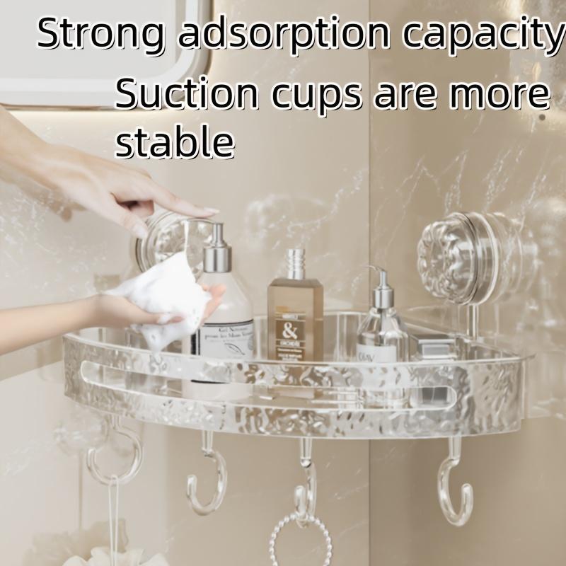 Waterproof Transparent PET Plastic Corner Shelf with Suction Cup Hooks, Matte Finish, Wall-Mounted Bathroom Organizer,with Strong Suction for Bathroom